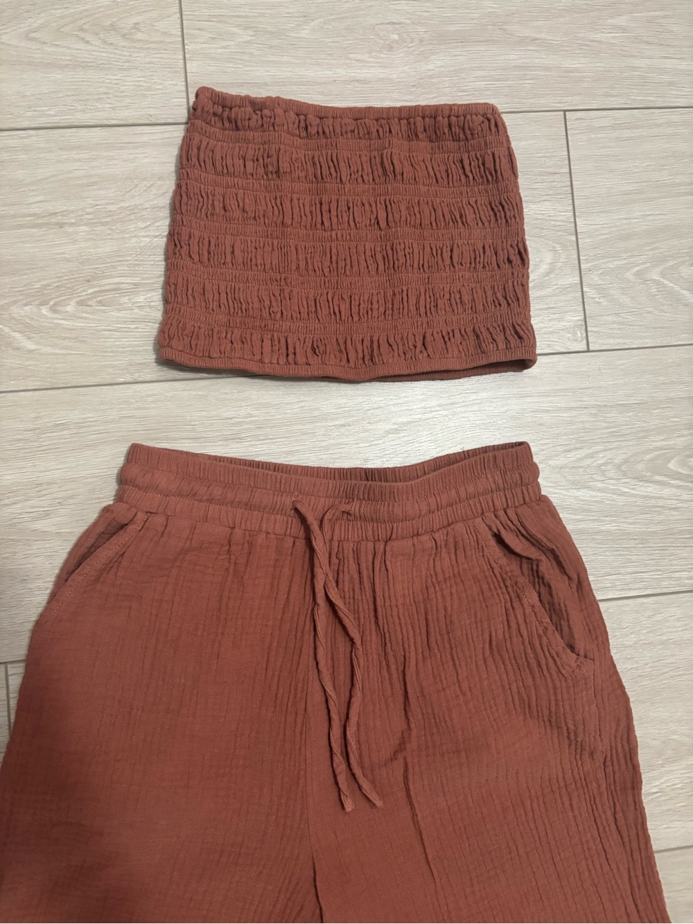 Rust Brown Two-Piece Tube Top & Wide Leg Pants Set - Picture 2 of 4